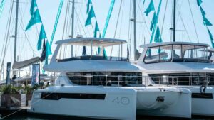 Large catamarans on pontoon in sun