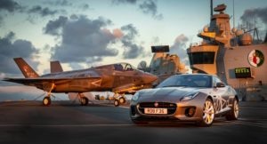 F-35 BF-4, BF-5, and Jaguar on the flight deck of HMS Queen Elizabeth