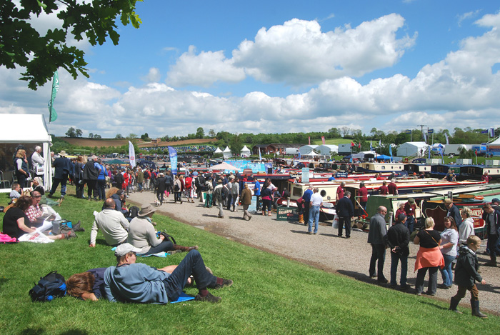 Crick boat show - canal boats on water with crowds