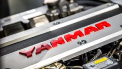 Yanmar logo in red on an engine