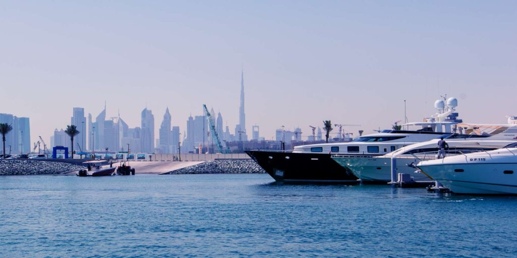 Dubai marina with skyline in background