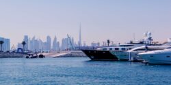 Dubai marina with skyline in background