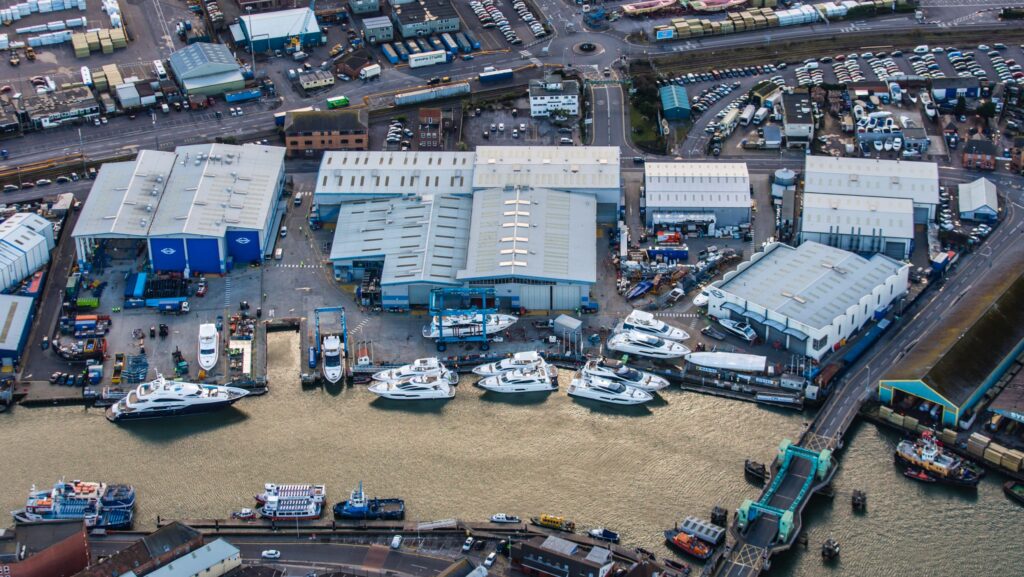 Sunseeker's Poole shipyard from above