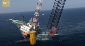 Wind turbine vessel partially capsizes off China