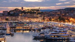 Cannes Yachting Festival by night from above.
