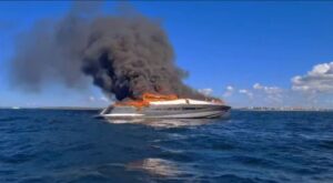 motor yacht on fire