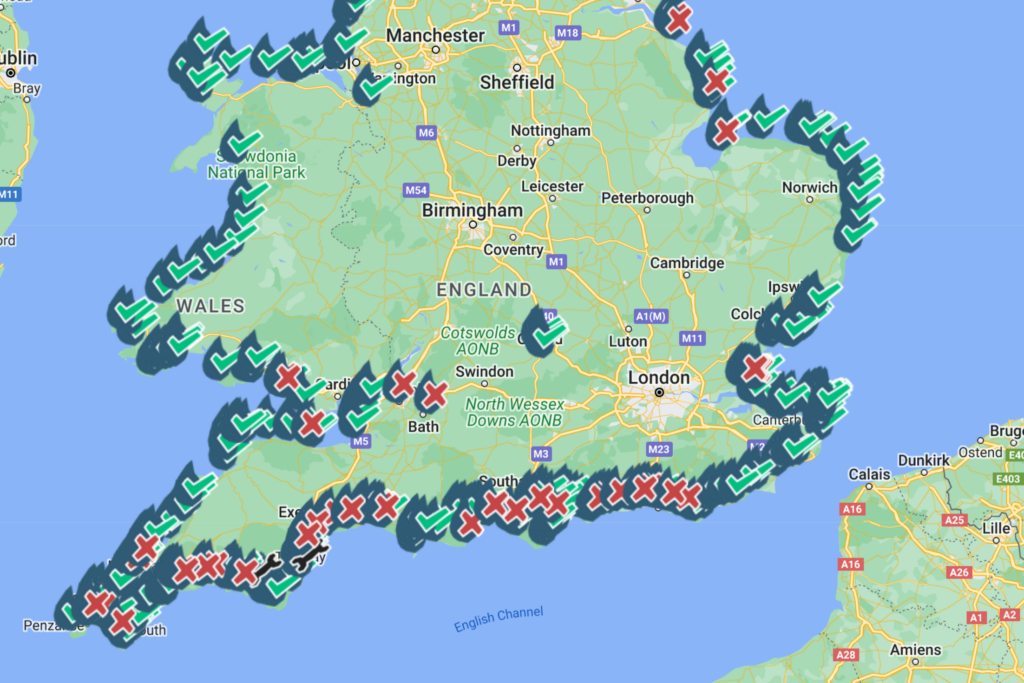 Mappa dell'inquinamento dei surfisti contro le acque reflue