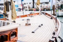 Wooden deck of a traditonal looking Spirit Yacht