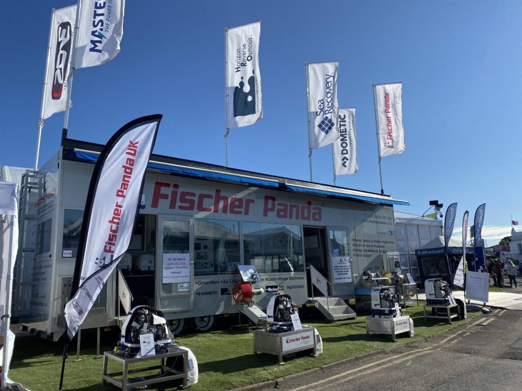 Fischer Panda UK stand at SIBS with generators outside