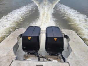 Twin OXE300 on transom on a commercial installation Louisiana