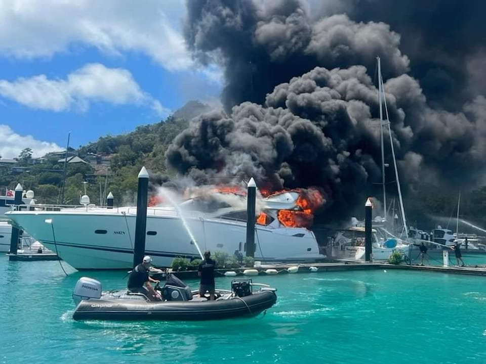 Yacht on fire at Hamilton Island