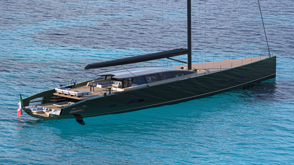 Superyacht de luxe flottant en eau libre.