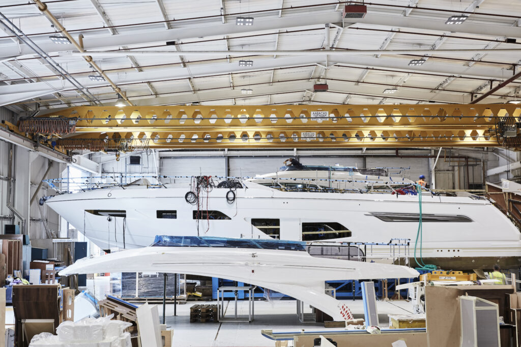Princess Yachts motorboat in build in Plymouth factory