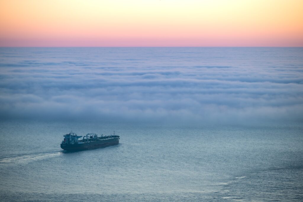Ship entering fog