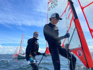 29er sailors wearing Typhoon International dinghy sailing specific wetsuits