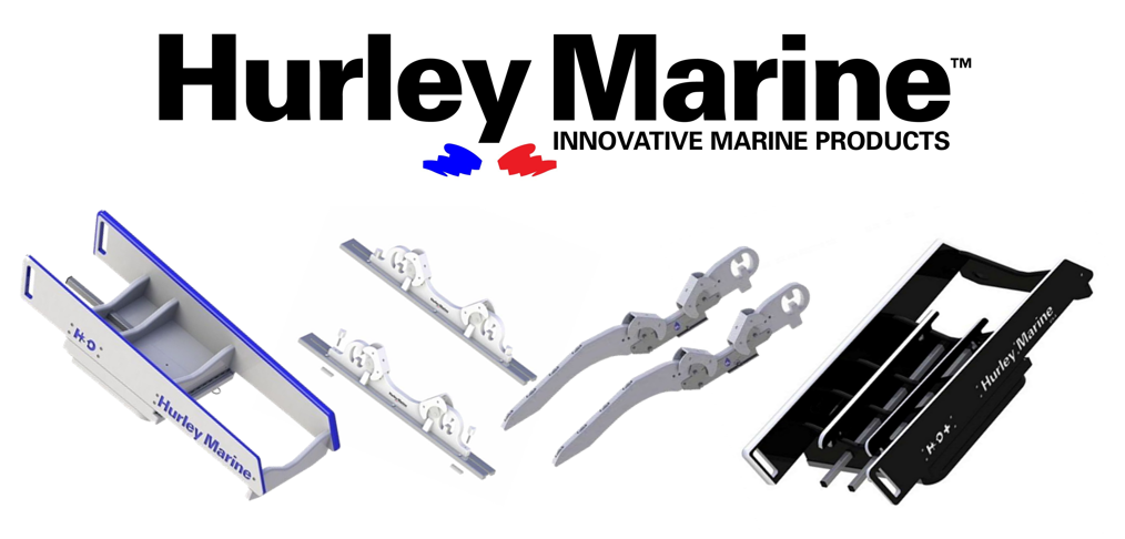 pescantes de bote y logotipo de Hurley Marine