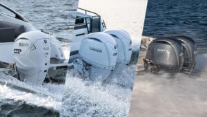 three images of outboards engines combines together in one image