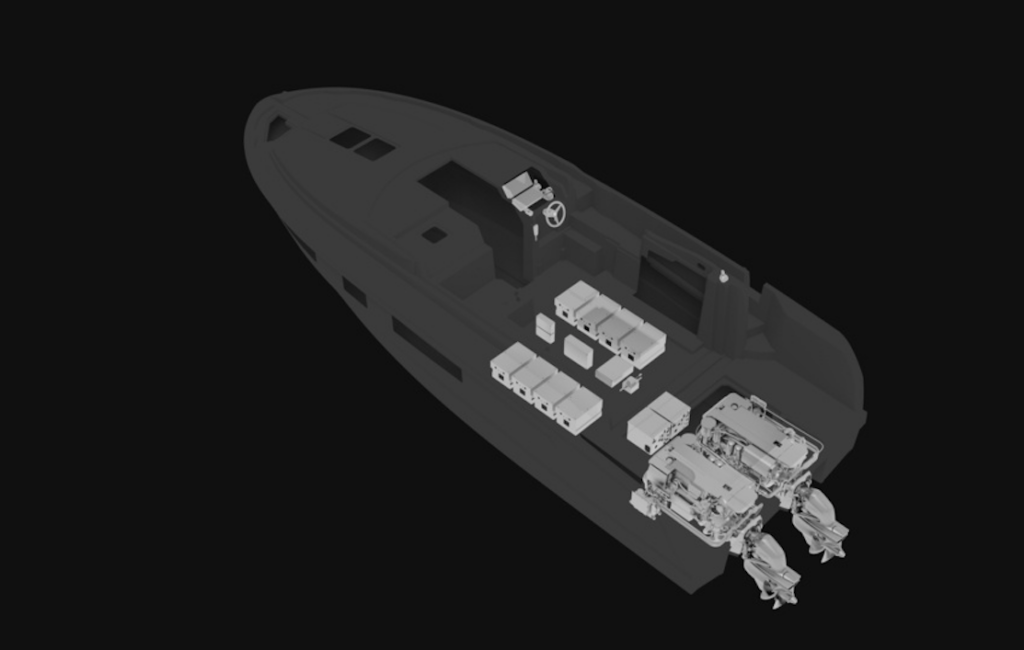 Volvo Penta and Groupe Beneteau rendering of electric powered concept boat in black and white