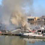 Boat burns on Danube