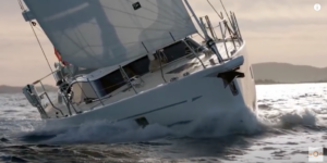 Large sailing yacht coming toward the camera