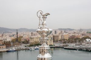 The America's Cup trophy with Barcelona as a backdrop © Maria Muina