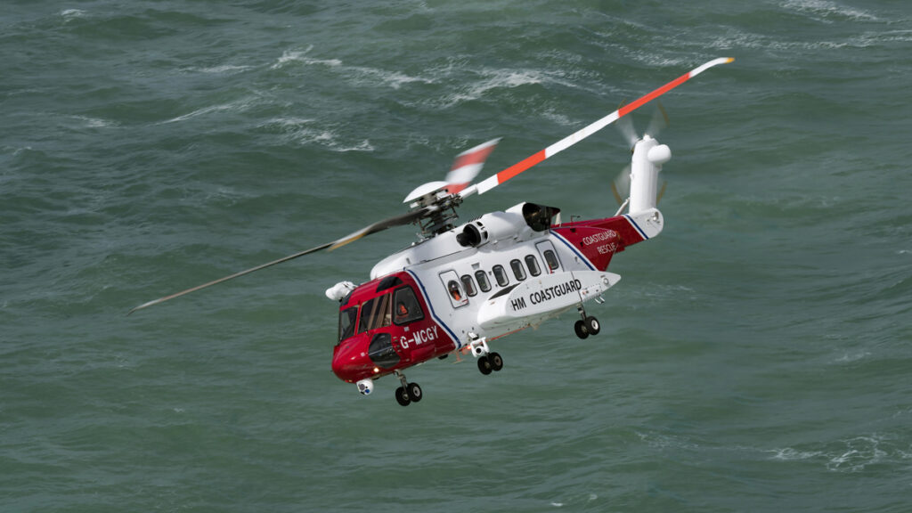 Newquay Coastguard Rescue Helicopter on exercise on the North Cornwall Coast