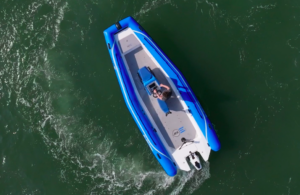 RS Electric Boats Pulse 63 view from above on water with RAD40 propulsion