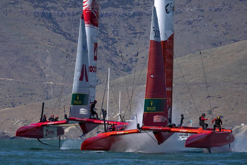 Spain SailGP Team and Denmark SailGP Team in action on Race Day 1 of the ITM New Zealand Sail Grand Prix in Christchurch - photo © Felix Diemer SailGP