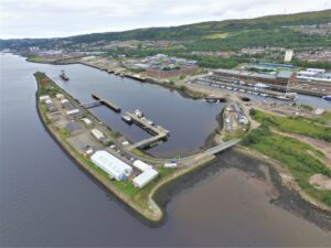 Aerial images of an empty marina and dock