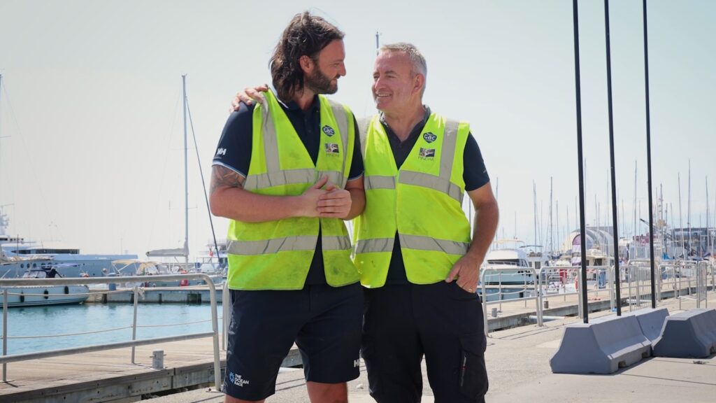 1. Martin Molloy and Jeremy Troughton on site together in Genoa, Italy during The Ocean Race 2022-23. Photo credit: GAC Pindar / Amalia Infante