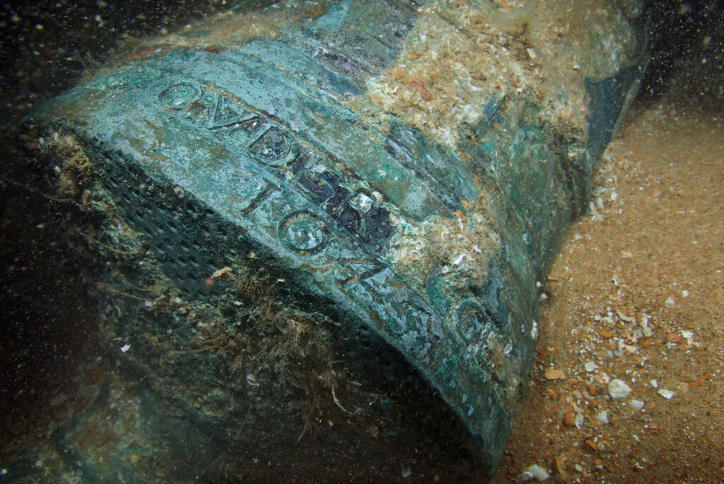 The makers name found on a gun discovered at the wreck site  © James Clark