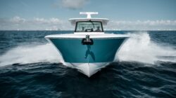 blue hulled small powerboat