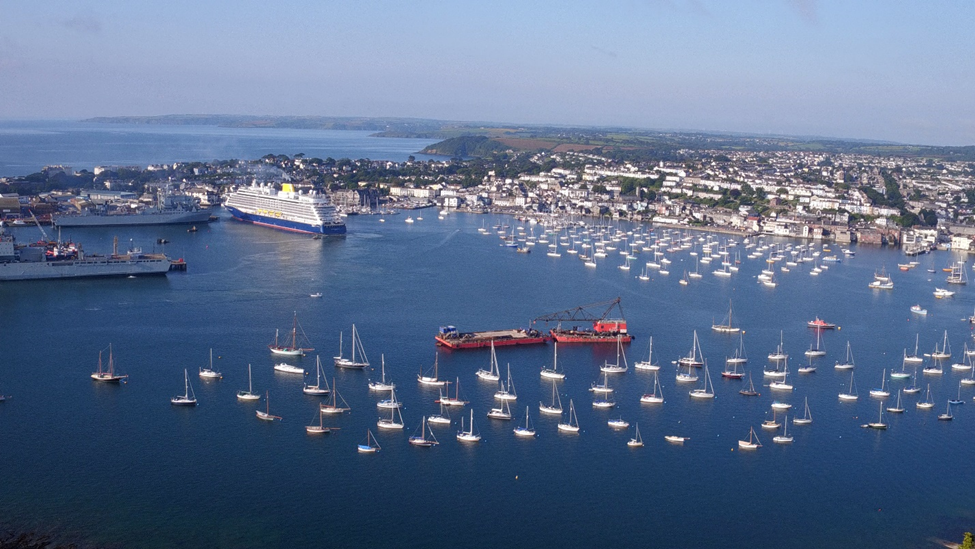 Aerial of Falmouth Harbour by Shark Bay films