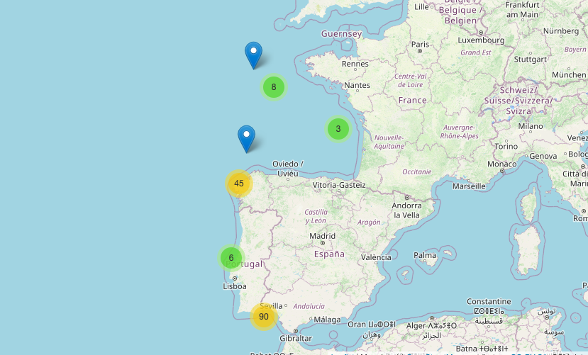 Karte mit Orca-Angriffen von der Website der Cruising Association