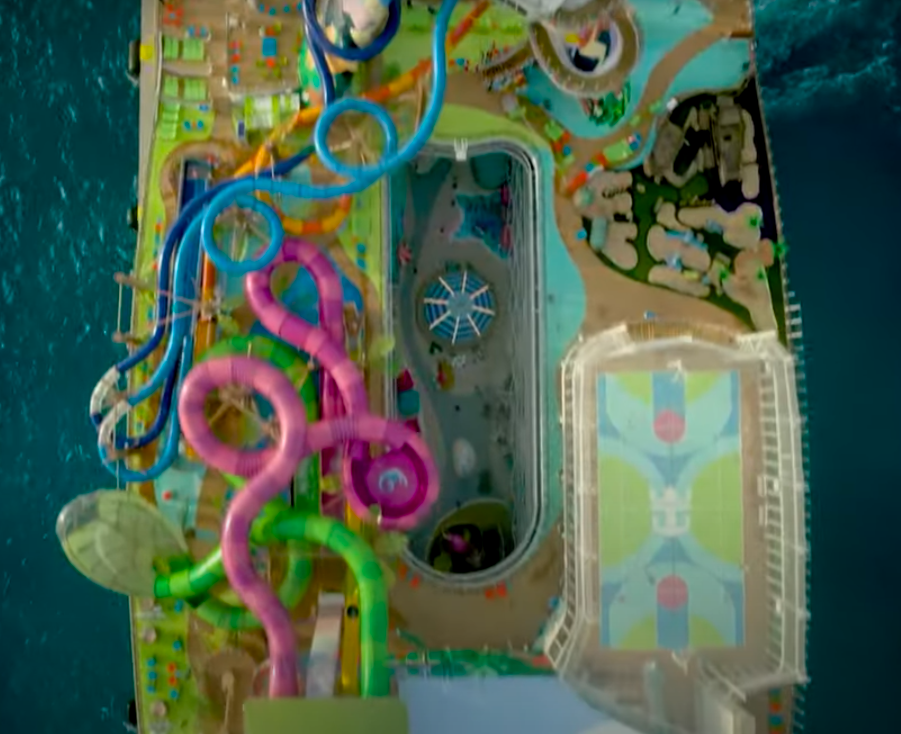 aerial view of waterparks on top of Icon of the Seas