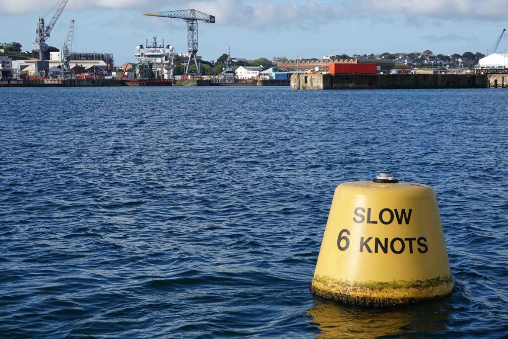 Buoy marked 6 knots in Falmouth Harbour