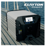 Battery system positioned on deck of boat displaying how much usage time and power capacity is left.