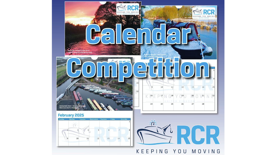 Three pictures of calendar pages, all with a water-themed image at the top of the page and the weeks of different months on the lower halves. The RCR logo is in the bottom right-hand corner of the picture.