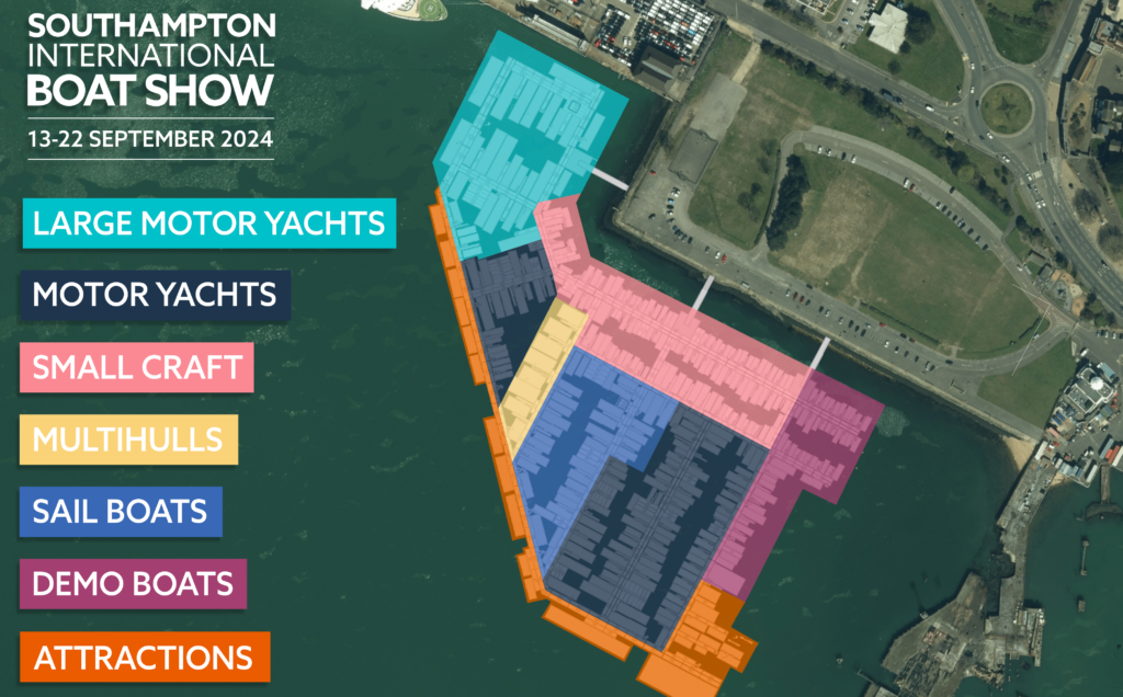 Disposition du Salon nautique international de Southampton 2024