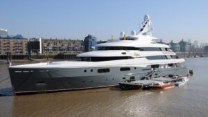 Aviva Super Yacht moored on the Thames by Philip Halling
