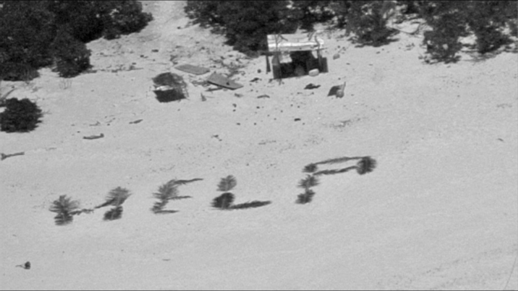 Castaways rescued from deserted island after writing 'help' on beach e