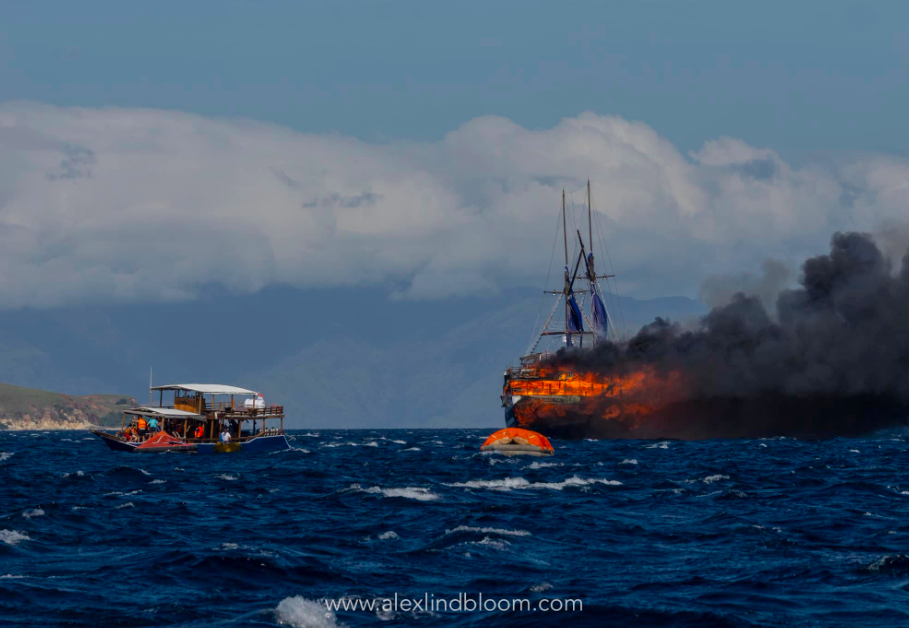 dive boat in flames