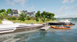 Electric boats dock at imaginary Croatian villa