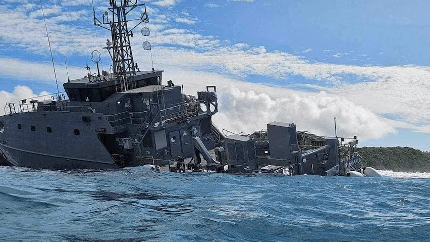 navy patrol ship grounded on a reef in Fiji