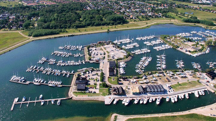 birds eye view of marina in Denmark