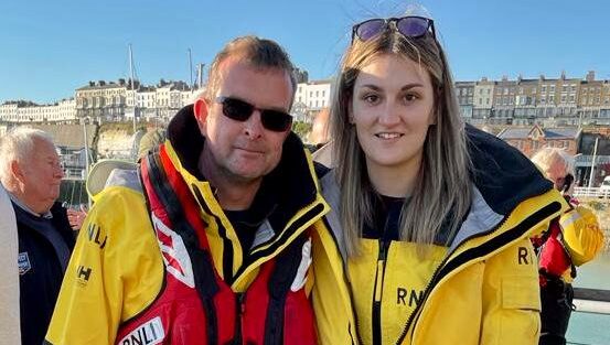 Becky with her father, fellow Coxswain Ian Cannon.