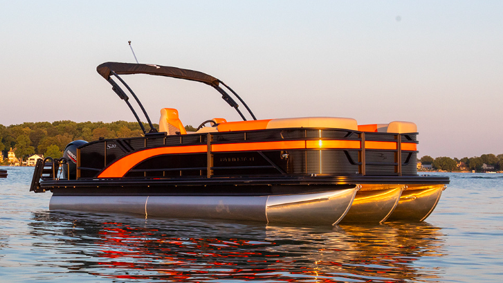 Pontoon boat in orange from Bennington