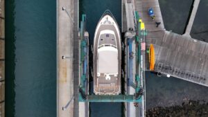 Aerial view of boat in dock