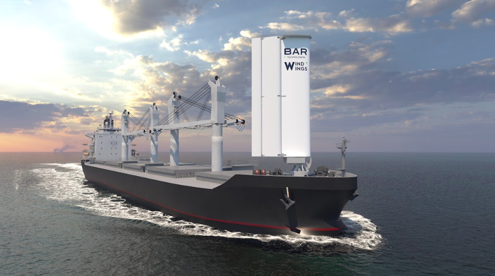 modello di windwings su una nave portacontainer