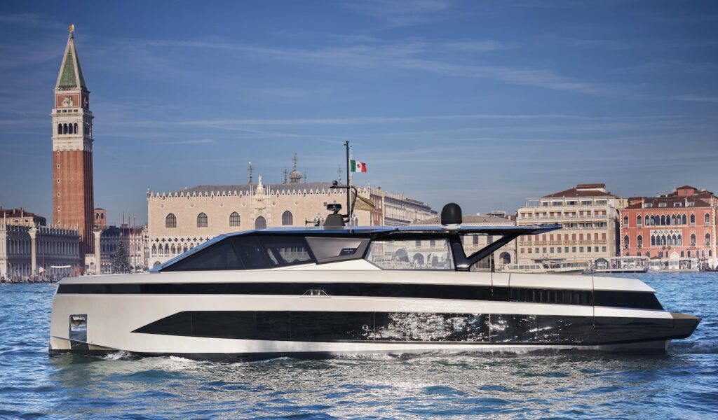 Sleek Wally motor boat with Venice backdrop